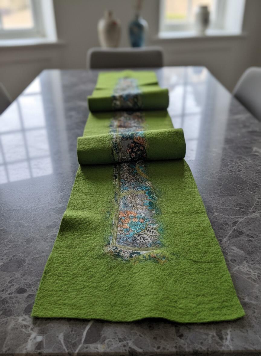 Doran Serisi Keçe & İpek Atkı / Runner Canlı Yeşil