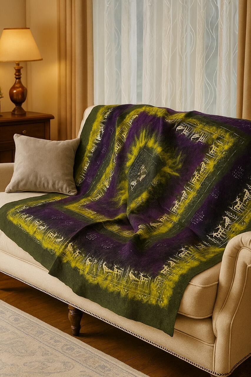 Bulçum Serisi Keçe Masa Örtüsü, Koltuk Şalı, Duvar Panosu Koyu Yeşil