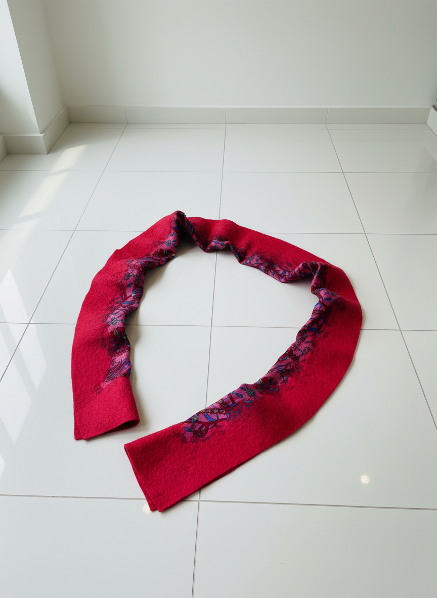 Doran Serisi Keçe & İpek Atkı / Runner Kırmızı